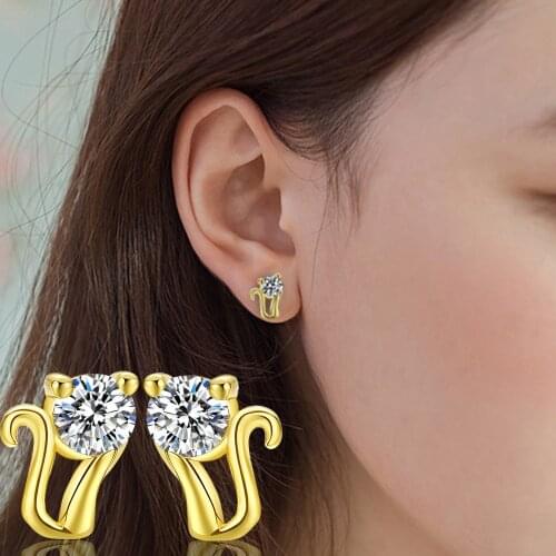 New Product Launch Distribution, 2020 New Fashion Earrings Crystal Cute Cat Gold Earrings Jewelry Factory Wholesale Earrings