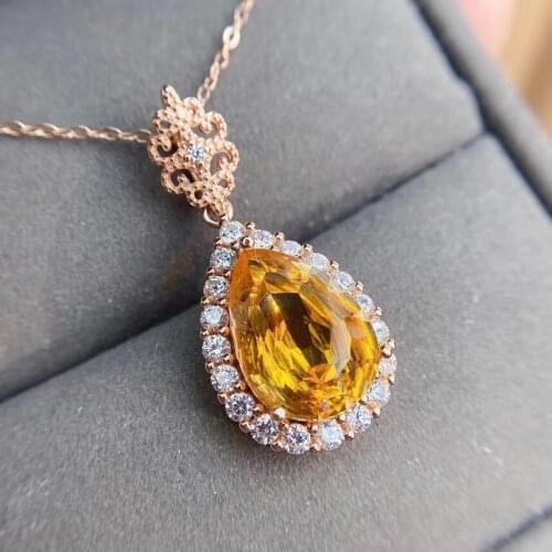 New Style 100% Natural and Real citrine necklace pendant Real origin cirtrine 925 sterling silver Luxury jewelry