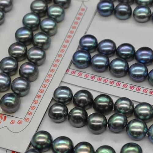 Wholesale 48 pairs 11mm button peacock black freshwater pearl half drilled loose beads