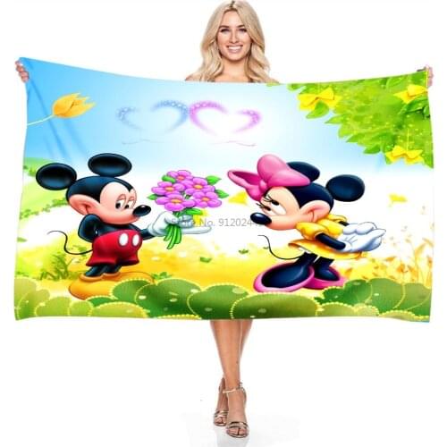 Disney Couples Beach Towel Mickey Mouse Minnie Mouse Cartoon 3d Digital Printing Beach Towel Bath Towel Microfiber Shower Towels