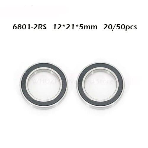 20/50PCS 6801 2RS Bearing 12*21*5 mm ABEC-1 Metric Thin Section 61801RS 6801 RS Ball Bearings 6801RS
