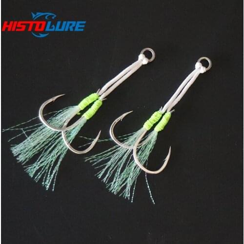Fishing Hooks 2pair/lot High Carbon Steel Slow Jigging Lure Feather Hook Cast Jigs Assist Hook Barbed Double Hooks