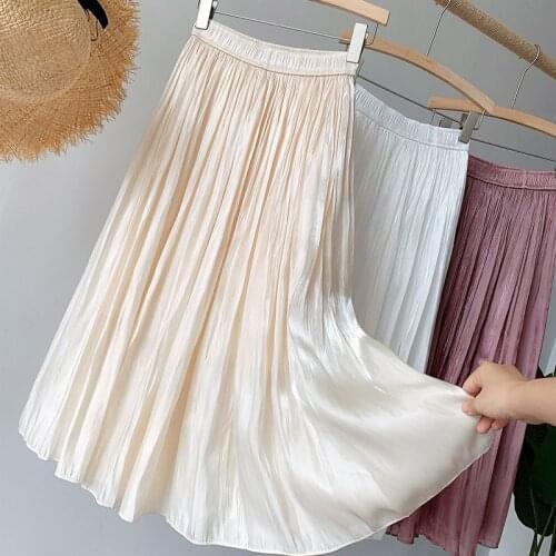 Elastic High Waist Spring Summer Skirt Female Elegant Fashion Tulle Skirt Women Beige Pink White Soft Chic Pleated Skirt Lady
