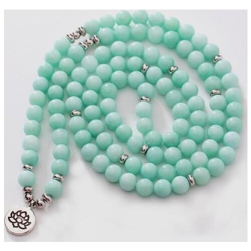 Blue 108 beads 8mm elastic adjustable Lotus life tree Buddha OM eye Chakra Reiki agate Onyx Yoga Bracelet necklace uij45