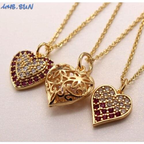 MHS.SUN 1PC Newest Charm Heart Pendant Necklace With Cubic Zircon Women Necklace Gold Color Chain Choker For Valentines Day