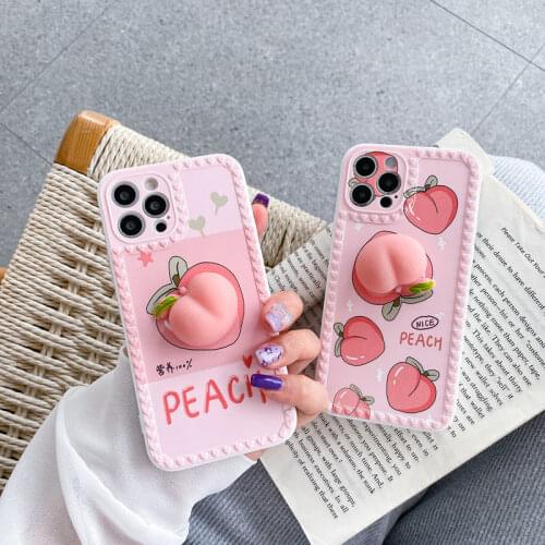 Antistress Squeeze Butt Cartoon Phone Case For iPhone 11 12 Pro Max6 7 8 Plus XR X XS SE2 Peach Cute Shockproof Soft Case Cover