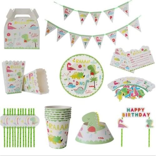Dinasour Party supplies 67pcs for 6kids birthday party plate+cup+straw+banner+wrapper+invitation+Candy box+Popcorn box+hat