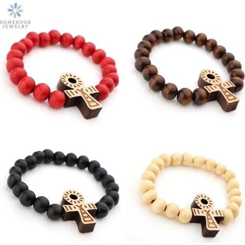 SOMESOOR Engraved Adinkra Vintage African Wooden Bracelet Handmade DIY Charms Fashion Wood Beads Bangle Jewelry For Women Gifts