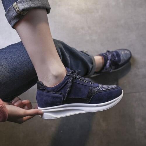 Height Increasing Insole plus Size Sneakers Rhinestone round Head Lace up Casual Stylish Womens Shoes