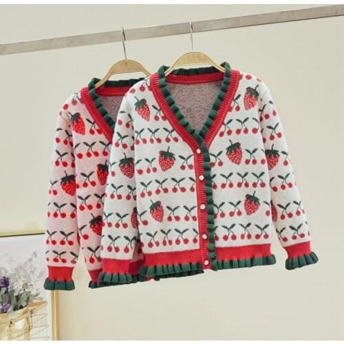 Girls' Knitted Cardigan Childrens Woolen Autumn Clothes 2021 New Spring and Autumn Baby Foreign Style Sweater V-neck Jacket