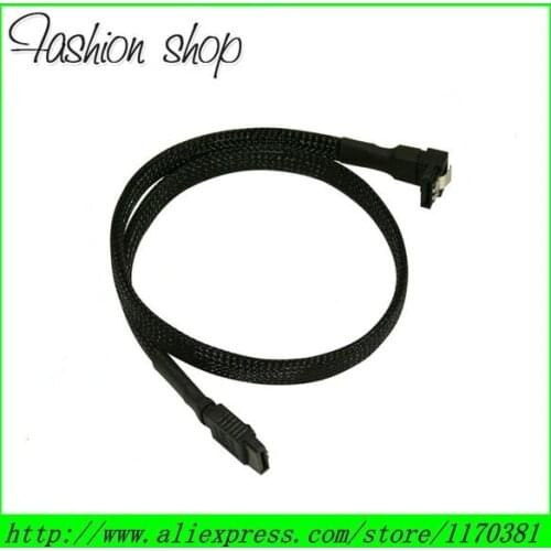 High quality 18" Black Sleeved SATA 3.0 7Pin SATA III 6Gb/s Right Angle to Straight HDD Hard Drive Date Cable