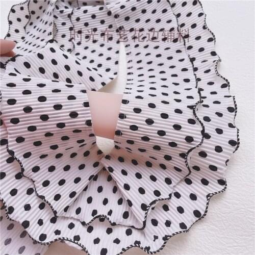 11.5cm High Quality Chiffon Pleated Lace Trim DIY Apparel Sewing Fabric Double Layer Black Dot Decoration Ruffle Lace Skirt Cuff