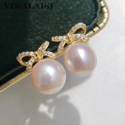YIKALAISI 925 Sterling Silver Earrings Jewelry For Women 8-9mm Round Natural Freshwater Pearl Earrings 2020 Fine Wholesales