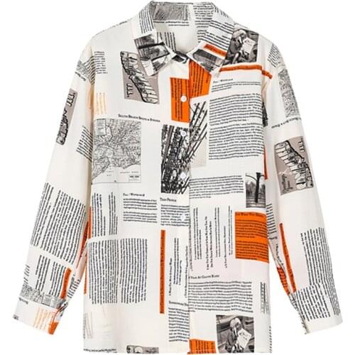 2021 Spring Women Fashion Long Sleeves Chiffon Blouse Vintage Turn-down Neck Street Printed Shirts Femme Loose Elegant Blouse