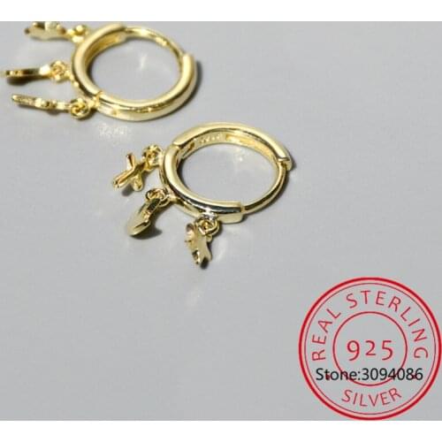 925 Sterling Silver Fashion Fringed Star Moon Cross Ear Ring Ear Bone Ear Buckle Personality Women Girl Simple Earring Jewelry