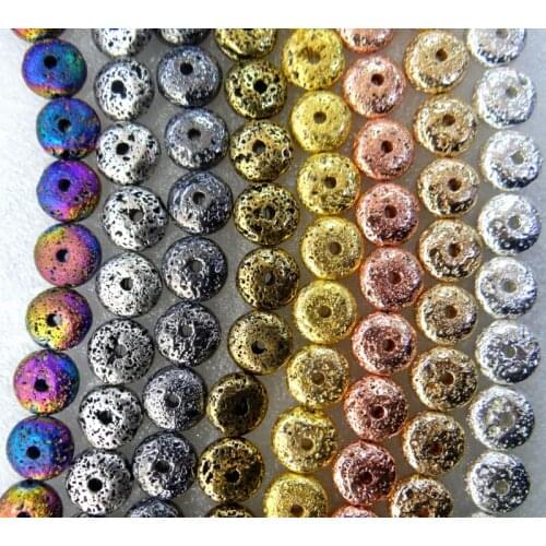 14mm Natural Stone electroplating Lava Round cake Bead Volcanic Rock Loose Bead for diy Jewelry Making Bracelet Accessories28pc