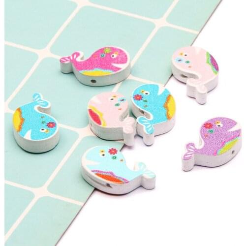 20pcs Mixed Color Wooden Little Whale Spacer Beads For Jewelry Making Charm Necklace Bracelet Accessories 15x26mm