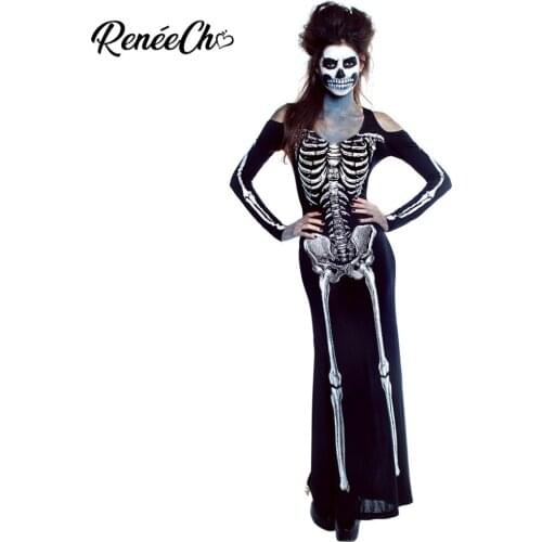 2018 costume Halloween woman Adult Horror Scary Cosplay Women Bone Appetit Skeleton Long Dress Costume Off Shoulder Fancy Dress
