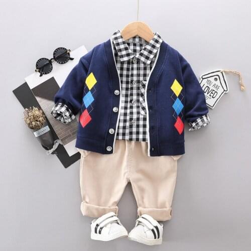New Children Spring Autumn Baby Boys Clothes Lattice suit plaid Shirts Pants 3Pcs/sets Infant Out Kids Cotton Toddler Tracksuits