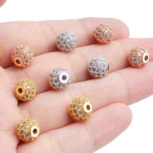 3pcs/lot Fashion Metal Brass Micro Pave Crystal CZ Round Space Loose Beads for Diy Bracelet Accessories Jewellery Making