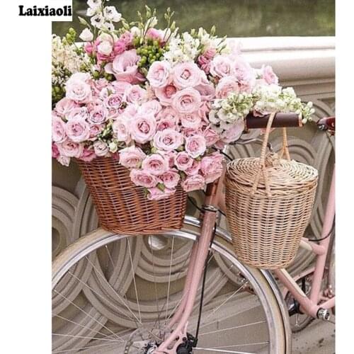 5D DIY Diamond Painting Landscape Diamond Embroidery bicycle&Flower Full Square round Drill Mosaic Cross Stitch Decoration Home