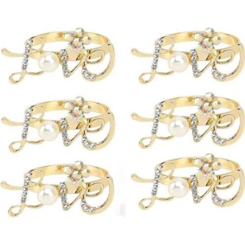 6 Pcs Love Napkin Rings Rhinestones Love Napkin Holders for Wedding Mothers Day Thanksgiving Banquet Dinner Decoration
