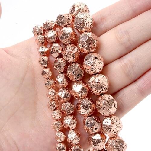 Natural Lava Beads Rose Gold Plating Faceted Loose Spacer Bead for Jewelry Making DIY Charm Bracelet Accessories 6/8/10/12mm
