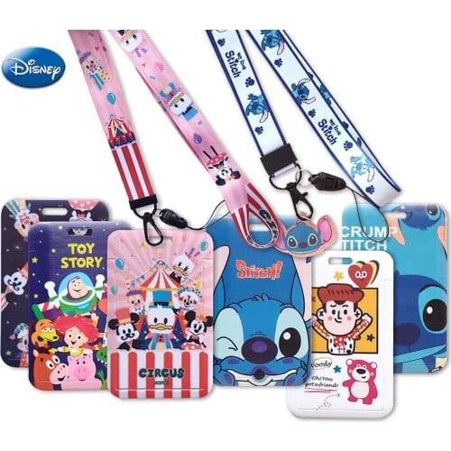 Anime Stitch Mickey Mouse Card Cover Disney Series Kawaii Student Campus Card Case Minni Hanging Bag Card Holder Lanyard ID Card
