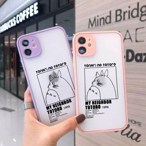 JAMULAR Cartoon Anime Happy Totoro Phone Case For iPhone 12 11 Pro 7 XS MAX X XR SE20 8 6Plus Transparent Hard Matte Cover Coque