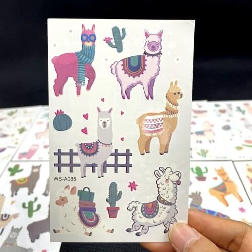 Kids Cute Cartoon Aplaca Temporary Tattoo Stickers Children Sheep Body Arm Art Boy Gilrs Fake Tatoos Waterproof Tatto