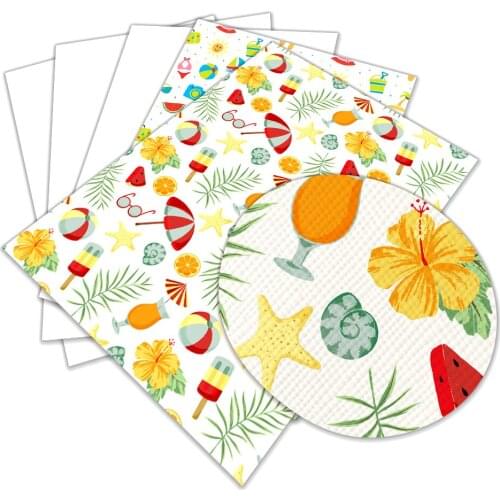 Faux Leather Summer Pattern Printed Synthetic for DIY Hairbow Accessories Decoration 30 Cm X 22cm