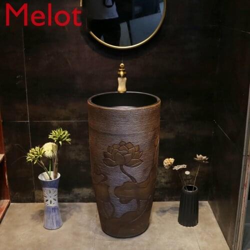 Ceramic Pedestal Basin Vertical Column Type Washbasin Whole Washbin Balcony Outdoor Vertical Floor Type