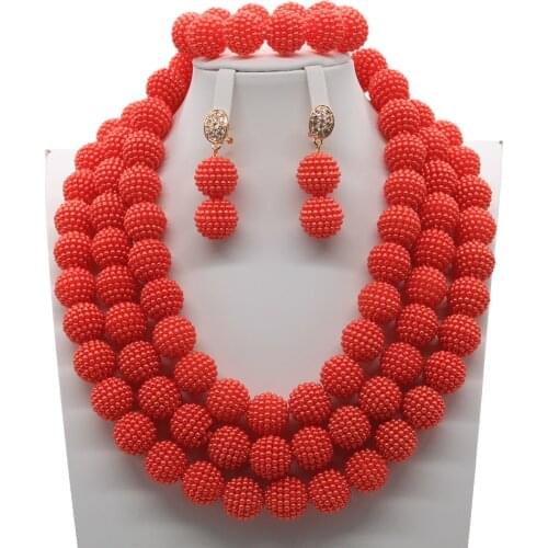 Red African Beads Jewelry Set Simulated Pearl Nigerian Wedding Necklace Bridal Jewelry Sets HS0003