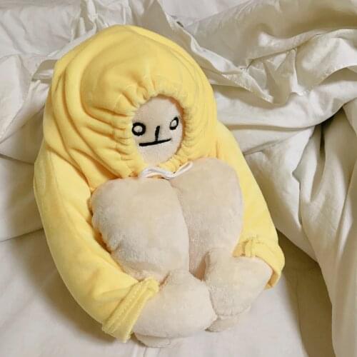 Banana Man Doll Pose Changeable Plush Pillow Plush Dolls White Body Dressed in Yellow Hoodie Banana Shaped Doll Gift for Kids