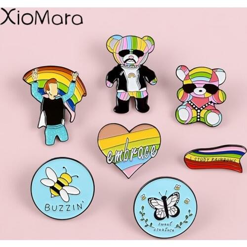 Love Is Love Rainbow Pins Love wins Jewelry Bear Bee Heart Brooches Badge Lesbian Gay Couple Pride Enamel Lapel pins