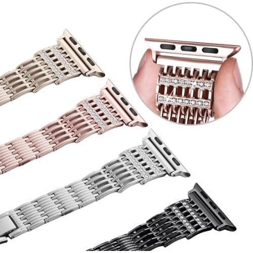 Strap for Apple Watch 4 5 6 SE Band 40mm 44mm Stainless Steel Metal iwatch 1 2 3 38mm 42mm Gemstone Bracelet Watch Accessories