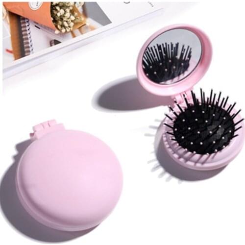 Mini Pocket Mirror Cute Massage Folding Mirror with Comb Portable Pocket Small Travel Girl Hair Brush with Mirror Styling Tools
