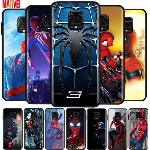 Fashion Marvel Spiderman Soft TPU Cover For Xiaomi Redmi Note10 10S 9T 9S 9 8T 8 7 6 5A 5 4 4X Prime Pro Max Black Phone Case