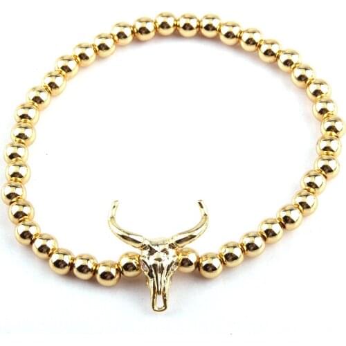 MOODPC Fashion Jewelry Bracelets 5mm Round Copper Beads Beautiful Bull Head Charm Bracelet