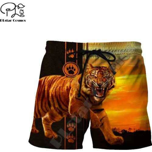 PLstar Cosmos Beautiful Tiger Mens Shorts Cool Fashional Summer Animal Casual Shorts Harajuku 3D Printed Loose Beach Style-T29
