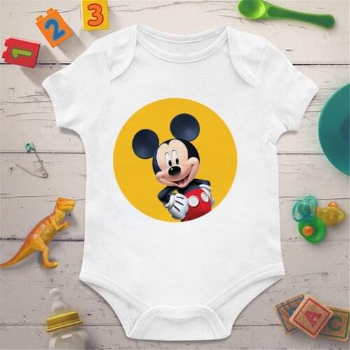 2021 Newest 1PC Baby Girl Clothes Roupa de bebes Baby Boy Clothes Mickey Disney Baby Clothing Rompers Newborn White 0-24M