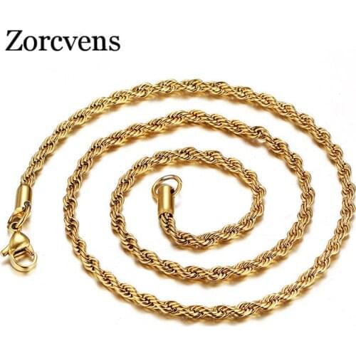 ZORCVENS 2020 New Fashion 45-60cm Twist Necklace Stainless Steel Rope Chain 3mm Gold-color DIY Pendant Free Shipping