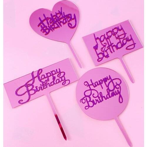 New Happy Birthday Acrylic Cake Toppers Rose Red Round Baking Cake Toppers for Children Birthday Party Cake Decorations Supplies