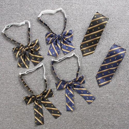 New Japanese Jk School Uniform Bow Tie Jacquard Lattice Embroidery Stars Moon Sweet And Lovely College Wind Students Necktie