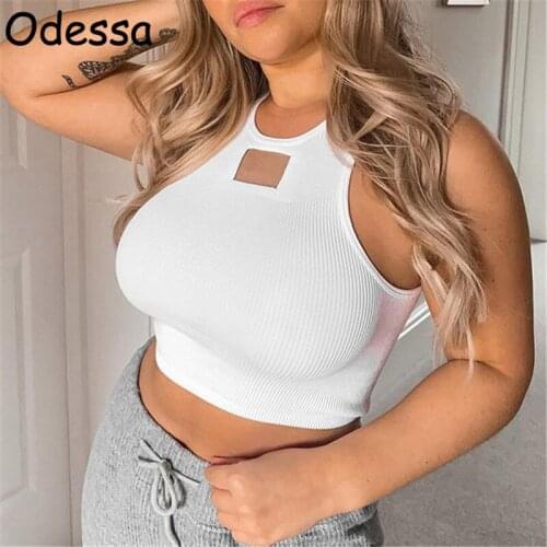 Odessa White Fashion Sleeveless Hollow Out Crop Tops Women O Neck Sexy Tank Tops Ladies Ribbed Vest Female Spring Summer 2021