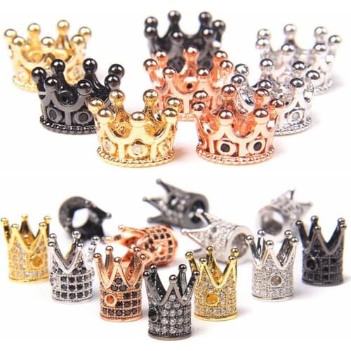 5pcs Micro Pave Crown Bead Charm Copper Alloy Inlay Zircon Spacer Bead Charm Pendant for Jewelry Making DIY Bracelet Accessories