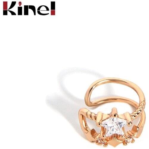 Kinel Gold Color Star Earrings Clips Cubic Zirconia Small Ear Cuff Dainty Geometric Earrings for Women Jewelry