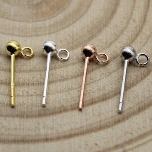 2Pairs 3 4 mm Real 925 Sterling Silver DIY Earring Findings Ball Bead Head Stud Earring Ear Pin with Loop for DIY Jewelry Making