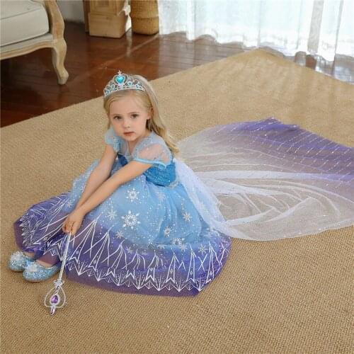 Blue Dress for Girl Kids Party Cosplay Halloween Custume Kids Birthday Princess Girls Dress Up Clothes Pageant Sequins Long Gown