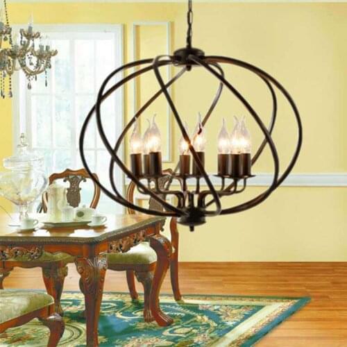 Modern LED Retro Industrial Chandelier Iron Candle Vintageball Cage Home Decor Drop Light Dining Room Living Room Hanging Lamp